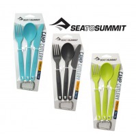 Sea to Summit 3 Piece Camp Cutlery Set with Carabiner Lime, Charcoal or Pacific Blue